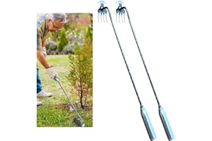 LIULIUDA Garden Weeder Tool, Weeding Tools for Garden, Weed Puller Root Remover, 4 Teeth Foot-operated Weeder Tool with Long Handle Manual Weeder Tool for Garden Yard Farm (2pcs)