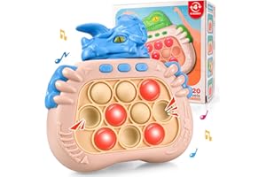 TLYYUKP Quick Push Game,Light up Pop it Game,Popping Game Stress Reliever Toy,Bop it Game for Kids,Pocket Games for Kids,Game Controller Bubble Sensory Toy（Blue Dinosaur）