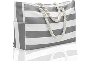 BQSHX Waterproof Beach Bags for Women, Tote Bag with Zip,Extra Large Beach Bags with 7 Pockets for Travel, Gym, Swim and Beach Holiday