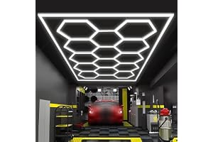 Hexagon LED garage takbelysning, bildetaljering länkbar taklampa LED-butiksbelysning för garage lager verkstad gym basement bilvård tvättrum 14 galler