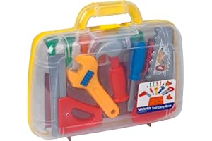PETERKIN | Classic Children's Tool Set in Carry Case | 14 piece, brightly coloured, plastic tool set in a sturdy 30cm carry case | RolePlay Toys | Ages 3+, Yellow