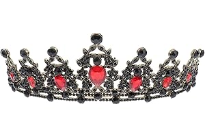 Minkissy Red Rhinestones Crown Coronation Crown Black Tiara Vintage Crown Princess Headband Wedding Headpiece(Red)