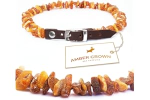 AMBER CROWN Bernsteinkette für Hunde und Katzen mit Lederschließe, gegen Zecken und Flöhe