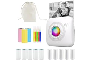 IVCDODVD Lvcdodvd Mini Thermal Printer Portable Mini Photo Printers for Home Use Colorful LED Sticker Wireless Bluetooth Printer with 13 Rolls for Photos Notes DIY Painting iOS Android