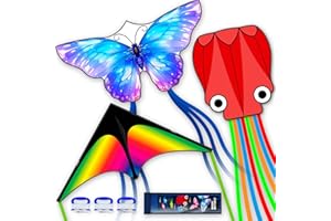 SGftre 3 Piece Set Butterfly Delta and Octopus Kites for Boys and Girls, Beach Kites for Family Outdoor Games & Activities