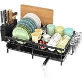 Dish Drainer Crockery Expandable Dish Drainer Adjustable Dish Drainer with Sink with Draining Board and Rotating Spout Plate Rack Black