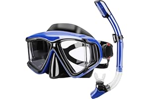 ACEMALL Snorkel Mask Dry Snorkel Set Adults, Anti-Fog Diving Mask 270° Panoramic Scuba Snorkeling Packages Anti-Leak Free Breathing Snorkeling Goggles Gear with Adjustable Strip, Free Ear Plugs Swimming Cap