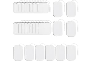 URHRHU 30 Pezzi Elettrodi Pads, Elettrodi Adesivi per Elettrostimolatore 3 Misure 4 x 4 cm/4 x 6 cm/5 x 5 cm, Elettrodi Riutilizzabili con Attacco a Spinotto da 2 mm per TENS EMS