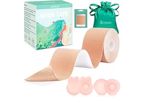 Gisaae Boob Tape, Boobtapes with 2 Pairs Silicone Nipple Covers, Bob Tape for Large Breast Skin-Friendly Tit Tape, Invisible Booby Tape with, Adhesive Breast Lift Tape for A-G Cup Beige