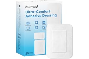 ourmed Pansements stériles 8 x 10 cm, pansement stérile autocollant à forte adhérence, protège contre les coupures et les rayures, retrait indolore, emballé individuellement, paquet de 25