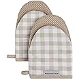 KitchenAid Gingham Mini Oven Mitt 2-Pack Set, Milkshake Tan, 5.5"x8"