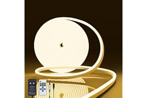 NELUX Tira Neón LED Impermeable y Flexible para Exterior o Interior de 5 metros y Blanco Cálido, Luces LED Neon Flex Regulable. Incluye Mando a Distancia para Controlar Brillo y Adaptador 12V