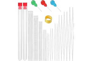 Kisstta Set di 42 aghi per perline, aghi per perline da infilare, 12 aghi per occhi grandi, 24 aghi lunghi per perline dritte, bottiglia (argento-1)