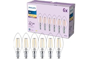 LED-ljuskälla, 6-pack, B35, E14, 470 Lumen, 40 W, Kronljusdesign, LED Lampa, Lång Livslängd, Belysning med Varmvitt Ljus, 2 700 K, Klar Glödlampa