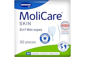 MoliCare Skin 3in1 Wet Wipes | Cleanse, Moisturise & Protect Sensitive Skin | Ideal for Full-Body & Intimate Hygiene | XL Wipes 20 x 29.5 cm | 30 Pieces
