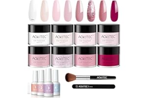 ‎AOKITEC Aokitec 14 PCS Dipping Powder Nails Set, Rosa Magenta Dip Acrylpulver mit Dip Base Top Activator Brush Saver, Dipping Powder Starter Set für Nägel Selber Machen, Geschenk für Frauen Mädchen