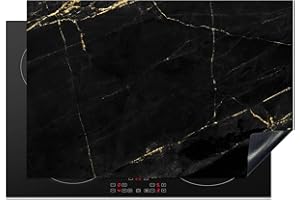 KitchenYeah© Coperchio Piano Cottura 77x51 cm Cucina Copri Fornelli Tappetino Induzione Antiscivolo Piastra Protezione Marmo - Nero - Oro - Chic - Aspetto del marmo - Design
