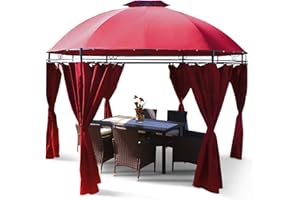 Swing & Harmonie Luxus Pavillon mit LED Beleuchtung - Hochwertiges Gartenzelt - Robustes Partyzelt - Wasserabweisender Gartenpavillon - (rot)