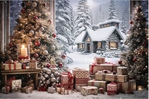 Ci-Fotto Fondo Fotografía de Navidad, 2x1,5m Fondos Fotográficos Fondo de Decoración de Fiesta en Casa, Fondos de Fotografía para Niños, Casa de Nieve árbol de Navidad
