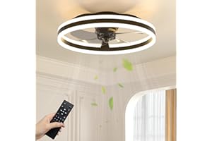 NIORSUN 50cm Ceiling Fans with Lights and Remote, 6 Speeds and 3000K-6500K Dimmable Quiet Ceiling Fan Light, Smart Modern LED Fan Lights Ceiling for Bedroom Living Room Dining Room (Black)