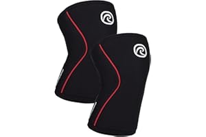 Rehband Genouillère pour Entraînement de Force & Fitness - support de genou en néoprène 7mm, Flexible & Antidérapante, Genouillère pour Hommes & Femmes, Couleur:Noir/Rouge - 1 Paire, Taille:L