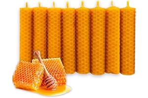 LAMARE 8 Velas de Miel de Abeja Natural 100% Cera de Abeja Hechas a Mano Sin Parafina - Ritual Mágico Buena Suerte 11/22 - Velas Decorativas Perfectas para regalar (10 cm x 2,5 cm, ±25g/ud)