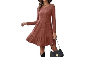 Zetieny Strickkleid Damen Langarm Strickpullover Elegant Kleider A-Linie Herbstkleid Rundhals Pulloverkleid Knielang Kleid für Herbst Winter