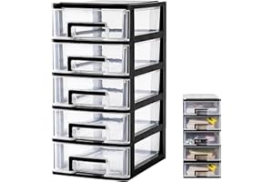 TONGBOKE Commode en plastique avec 5 tiroirs rangement, empilables, armoire transparente, boîte de rangement avec compartiments, pour bureau, chambre à coucher (foncé)