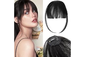 INSPUTOL Frangia a clip in capelli veri al 100% per donna - Parrucca con frangia dall'aspetto naturale con tempie, opzioni di frangia sottile o curva (nero naturale)