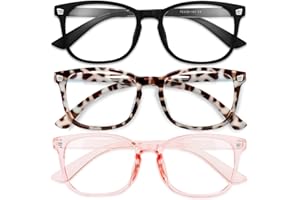 GAOYE Blue Light Blocking Glasses for Women Men, 3-pak Fashion Square Fake Nerd Eyeglasses Frame Anti UV Ray, okulary do komputera do gier (matowe czarne + lampart + różowe)