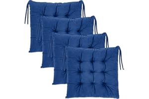Uiopa Garden Chair Cushions Set of 4, 16" x 16" Chair Cushion with Ties Crystal Velvet Seat Pads for Kitchen Chairs Pads, Thick Soft Comfy Seat Cushion for Dining, Garden, Outdoor, Indoor (Blue)