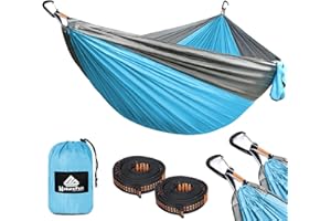 NATUREFUN Amaca da Campeggio da Viaggio Ultraleggera | capacità di Carico 300kg | (300x200 cm) Traspirante, Nylon da Paracadute | 2x Moschettoni Premium,2x Corde in Nylon Incluse | Interno Esterno