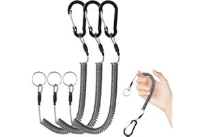ELEVATETECH Elevatech Safety Coiled Lanyard, 3Pcs Fishing Lanyard Retractable Heavy Duty Spring Coil Cord Keychain Holder Retractable Tether Accessories with Clip for Pliers Boating Kayak Fishing Rod Tool