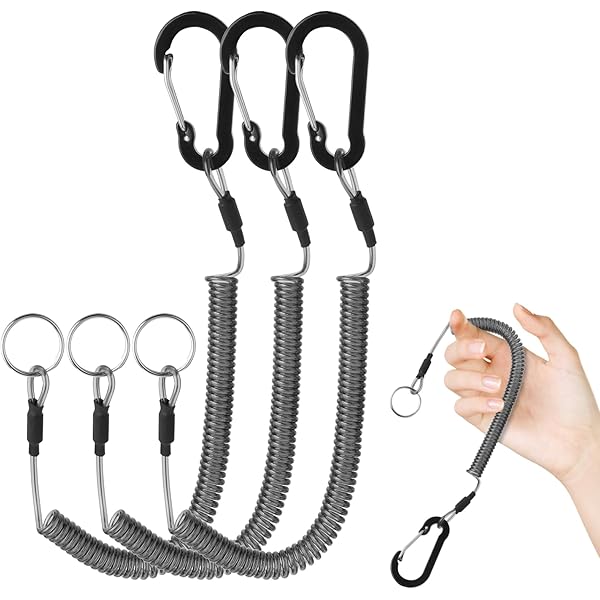 Set 5 Portachiavi Spirale Con Moschettone - Cordino Anti-Perdita Per Pesca E Outdoor - Foto 6