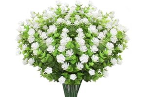 AIOR 10 Piezas Flores Artificiales Flor Falsas en Interiores y Exteriores, Arbustos Verdes Resistentes a Los Rayos UV Plantas para Colgar, para Casa Jardín Ventana Boda Decoración (Blanco)