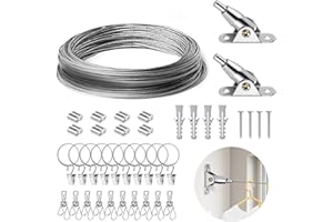 Celepoir Cavo Acciaio 2mm x 10M, Regolabile Cavo Acciaio per Tende con 2 Morsetto di Montaggio, 2 Tipi Ganci a Clip Metallo, Filo Inox Rivestito per Soffitto o Parete, Filo Inox per Tende, Luci