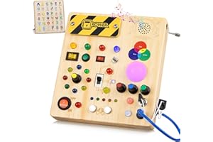 KONIJIWA Juguetes Niños 1 año Montessori Busy Board con 13 Interruptores y 24 Luces LED Sensoriales Actividades de Madera Regalo Motricidad Fina Bebés y Niños pequeños de 1 2 3 4 años Regalo Niñas 1 año 2 años