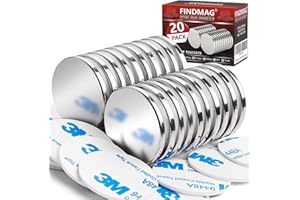FINDMAG Pack of 20 30 x 3 mm Magnets Strong, 8 kg Pull Strong Magnet, Neodymium Magnet, Magnets Self-Adhesive Strong, Fridge Magnets, Magnets for Magnetic Board, Rare Earth Magnets with Double-Sided Adhesive