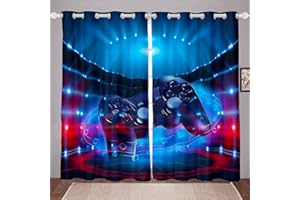 CTQTZ Jugend-Gamepad Vorhänge Blickdicht Kinder Teens Videospiel Gamepad Gardinen mit Ösen 200x160 cm (BreitexHöhe) 2er Set Verdunkelungsvorhang Blickdicht für Dekoration Kinderzimmer