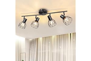 Dehobo Oprawy oświetleniowe punktowe do sufitów Regulowana Reflektor kuchenny Lampy sufitowe z podstawą E14 Czarna 4-kierunkowa lampa sufitowa Przemysłowa do wnętrz Dom Sypialnia Przedpokój Salon