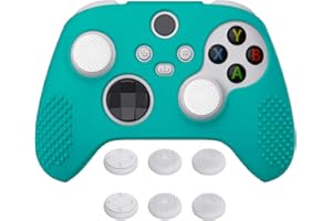eXtremeRate PlayVital Aqua Green 3D Studded Edition Anti-slip Silicone Cover Skin for Xbox Series X Controller, Soft Rubber Case Protector for Xbox Series S Controller with 6 White Thumb Grip Caps