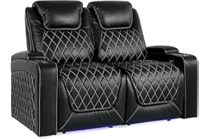 VALENCIA THEATER SEATING Valencia Oslo Home Theater Seating | Premium Top Grain Italian Nappa 11000 Leather, Power Recliner, Power Headrest, LED Lighting (Row of 2 Loveseat, Black)