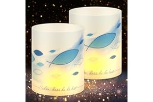 ANRUZON 12 Windlicht Fisch Tischdeko, Ideal als Kommunion Deko Junge, Erstkommunion Deko Mädchen, Tischdeko Konfirmation, Taufe Deko, Schön DASS du da bist, Geeignet für Teelichter/Kerzen