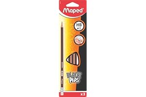 MAPED HELIX USA Maped - Bleistift BLACK'PEPS HB mit Radiergummikopf FSC 100% - 3 Stück - aus FSC-zertifiziertem Pappel-Holz - ergonomischer Drei-Kant-Bleistift