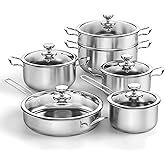 Stainless Steel Cookware Set, Wodillo 11-Piece Pots and Pans Sets with Lids, Induction Hob Pan Set for Healthy Cooking, Stay-