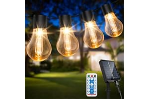 ULIGHTOWN Solar Festoon Lights Outdoor, 29.5Ft Remote Control Solar String Lights Outdoor Waterproof with 8 Modes 20 Shatterproof LED Bulbs for Garden, Gazebo, Patio, Party, Festival Decoration