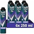 Sure Men Nonstop Protection Active Dry Antiperspirant Deodorant with Body Heat Activated technology Spray for 72-hour odour and sweat protection 6x 250 ml