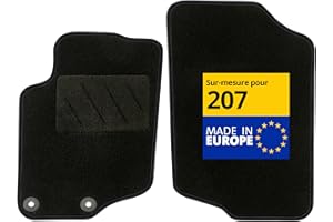 DBS – Tapis de Voiture - sur Mesure pour Peugeot 207/207 SW / 207 + (04/2006-06/2014) – Antidérapants avec Clips de Fixation – 4 Tapis Auto Avant/arrière – Moquette Noire