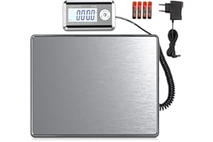 Nilpferd Paketwaage bis 200kg/50g Plattformwaage Briefwaage mit Große Plattform L*B-38,8 * 30,8 cm aus Edelstahl,Externes Beleuchtetes LCD Display 4*AA-Batterien oder AC-Adapter (Silber1)