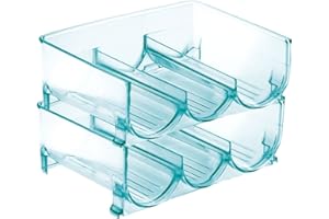 mDesign Juego de 2 organizadores de botellas – Prácticos estantes para botellas que organizan en total 6 botellas de vino o de agua – Botelleros apilables de plástico libre de BPA – azul mar